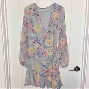 Long sleeve floral wrap dress